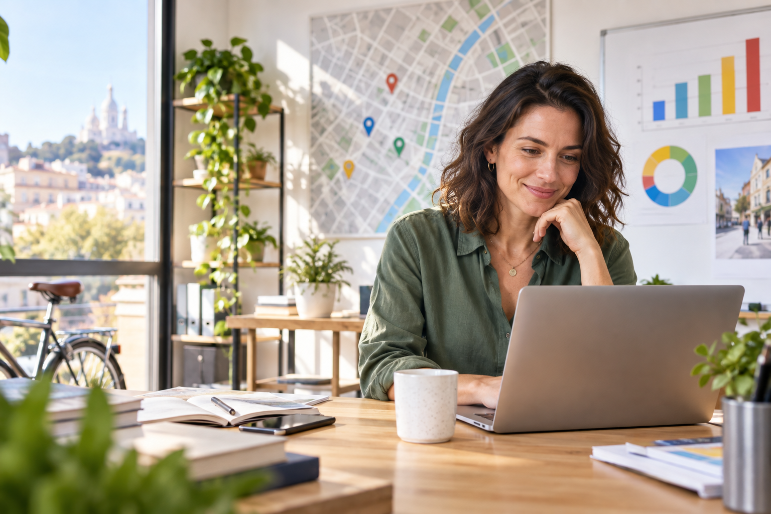 Entrepreneure qui développe sa présence locale en ligne